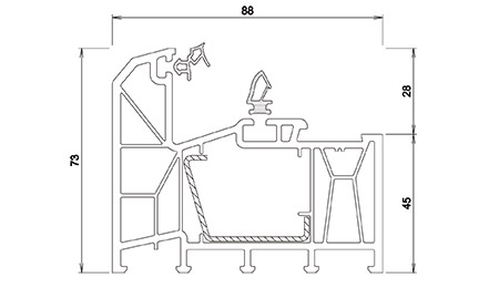 Profilzeichnung des Fensterrahmens Trocal 88